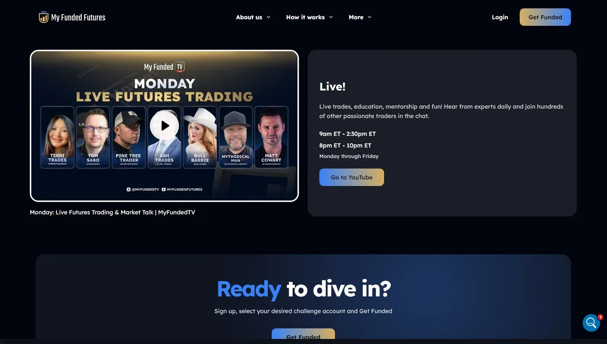 MyFundedTV daily live trading show schedule and host lineup